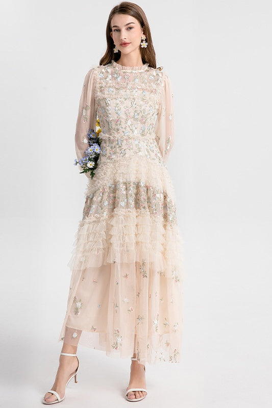 Liora Floral Tulle Ruffle Midi