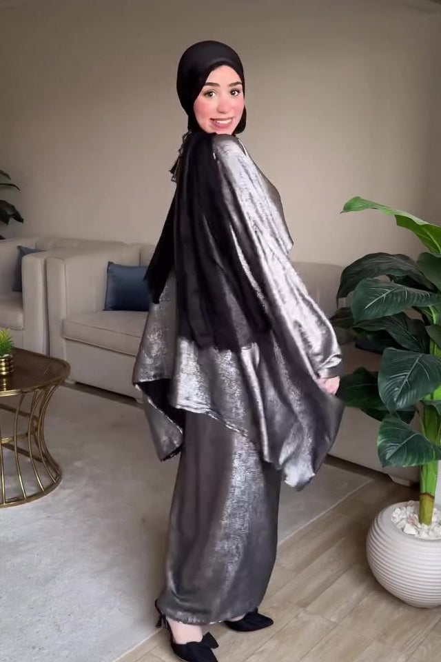 Rania Metallic Wrap Waist Abaya Two Piece