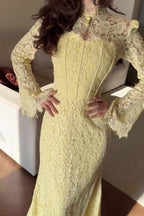 Fiona Lace Flare Sleeve Maxi Dress-Yellow