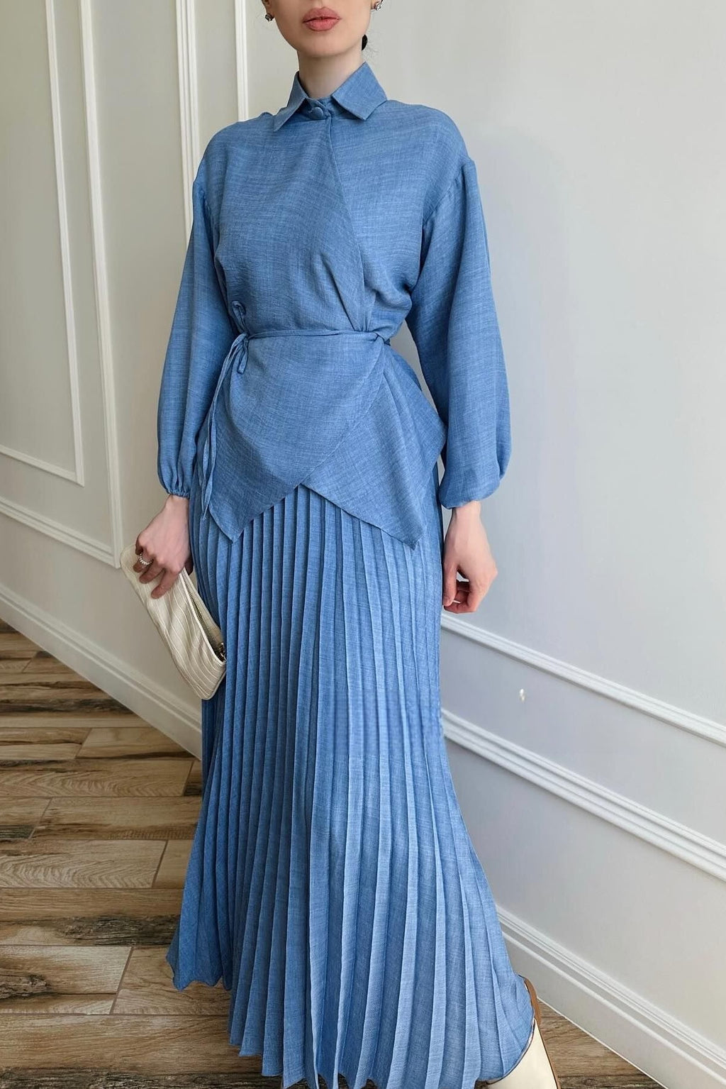 Chic Sculptural Pleats Spring Set-Blue