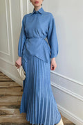 Chic Sculptural Pleats Spring Set-Blue