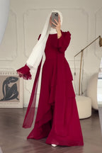Burgundy Tiered Chiffon Modest Maxi Dress