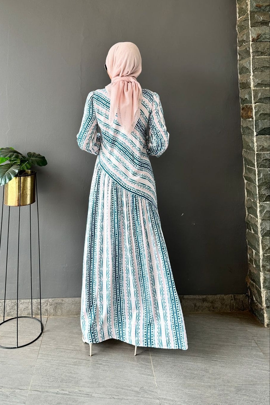 Liora Striped Pleated Modest Maxi Dress