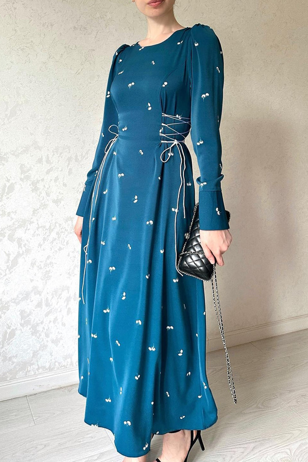 Lina Side Lace Up Floral Midi Dress
