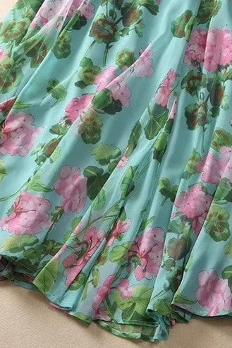 Botanical Green Floral Print Single-Breasted Modest Maxi Dress
