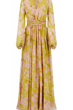 Vibrant Sunny-Day Floral Print Cinched-Waist Modest Maxi Dress