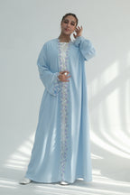 Zahra Pastel Floral Lace Trim Open Abaya