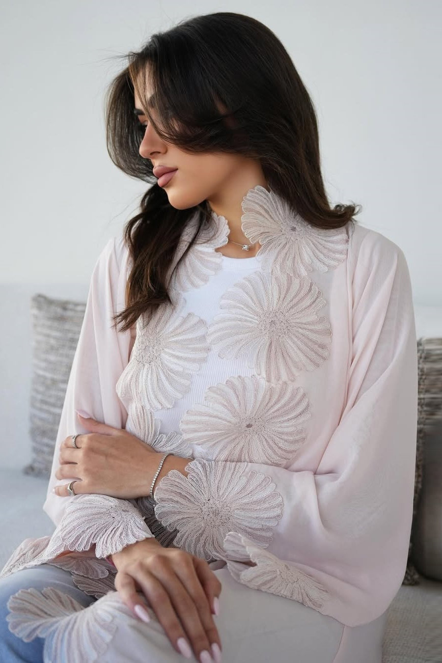 Floral Embellished Open Abaya