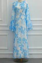 Yara Watercolor Ruffle Flare Maxi Dress-Blue