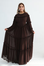 Tiered Ruffle Chiffon Maxi Dress-Coffee