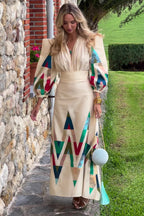 Elsa Geometric Print Puff Sleeve Maxi Dress