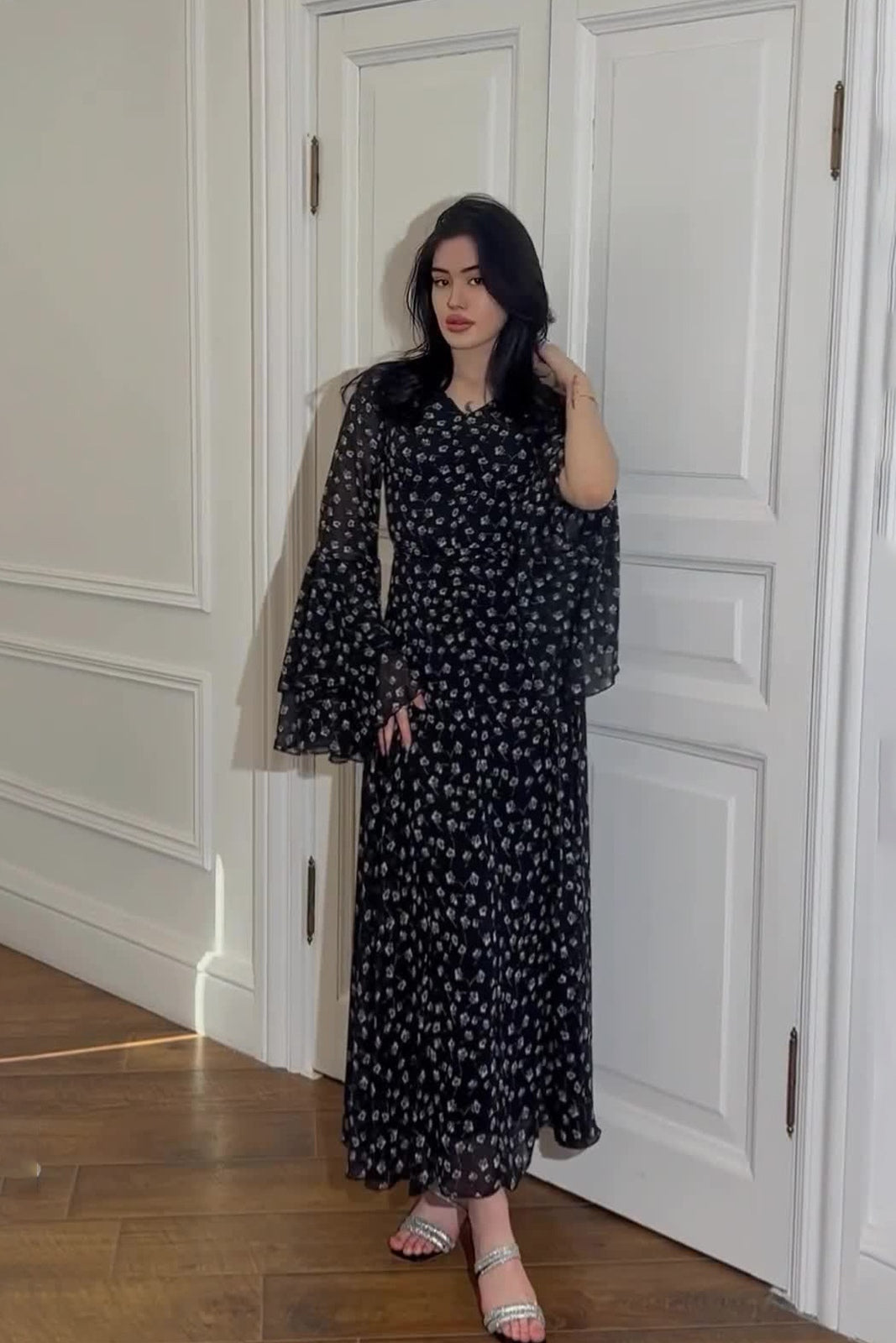 Mia Double Flare Sleeve Floral Maxi Dress