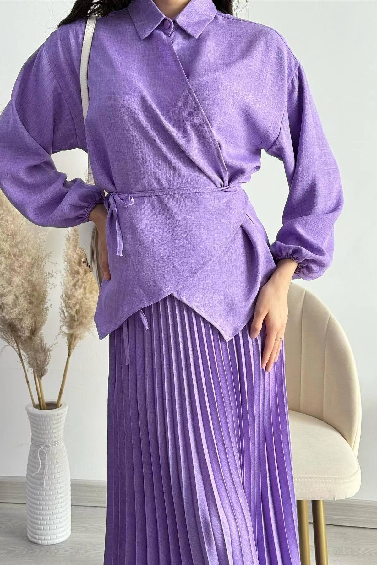 Chic Sculptural Pleats Spring Set-Purple