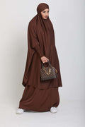 Sophisticated Integrated Hooded Abaya Set-Brown