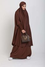 Sophisticated Integrated Hooded Abaya Set-Brown