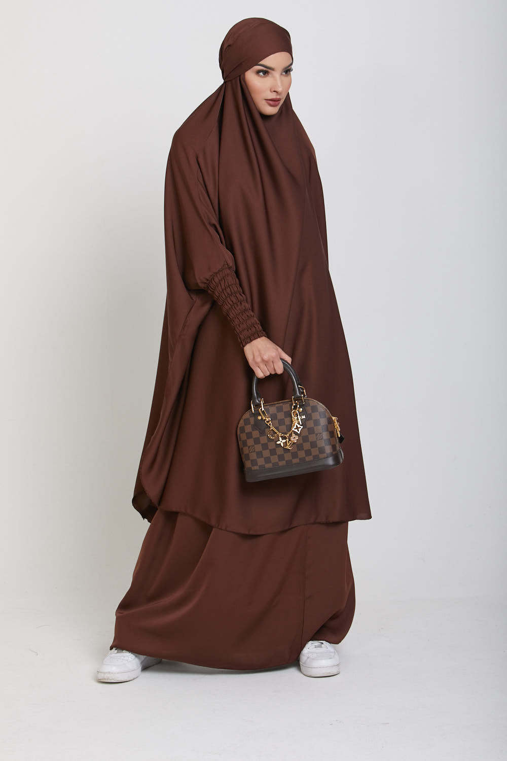 Sophisticated Integrated Hooded Abaya Set-Brown