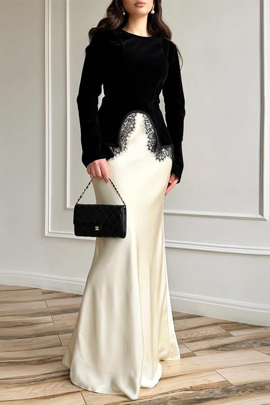 Bella Velvet Satin Lace Maxi Dress