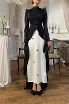 High-End Deconstructed Satin Gown with Embroidered Inner Layer-Black