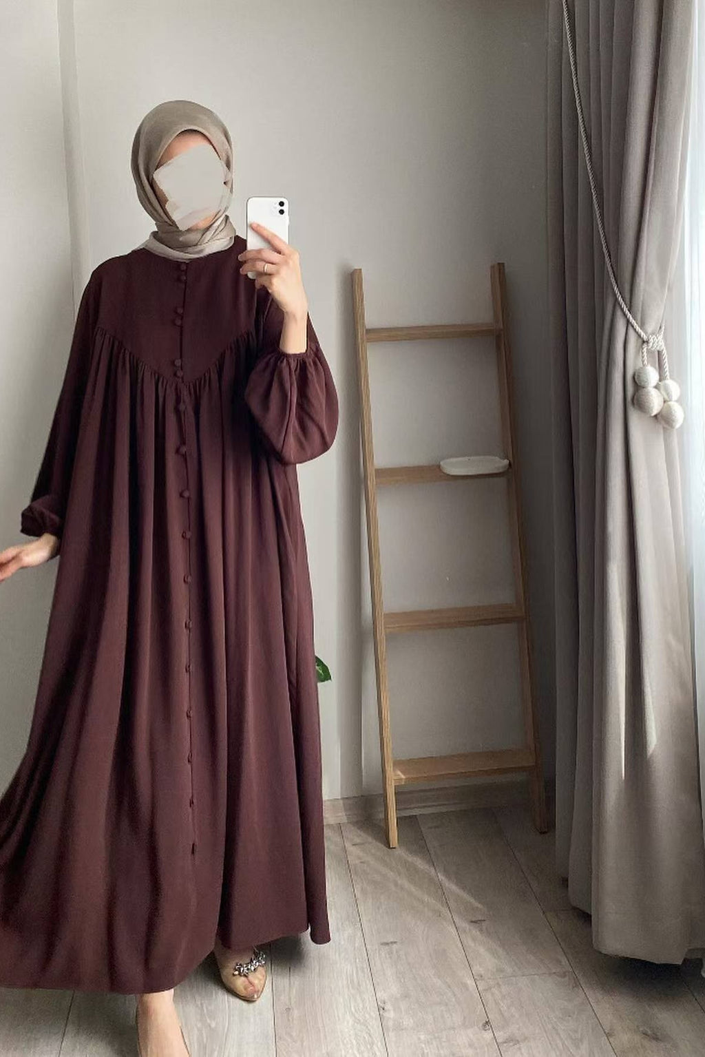 Versatile Full Button-Down Maxi Tunic-Brown