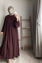 Versatile Full Button-Down Maxi Tunic-Brown