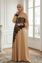 Asymmetric Lace-Trimmed Maxi Dress-Khaki