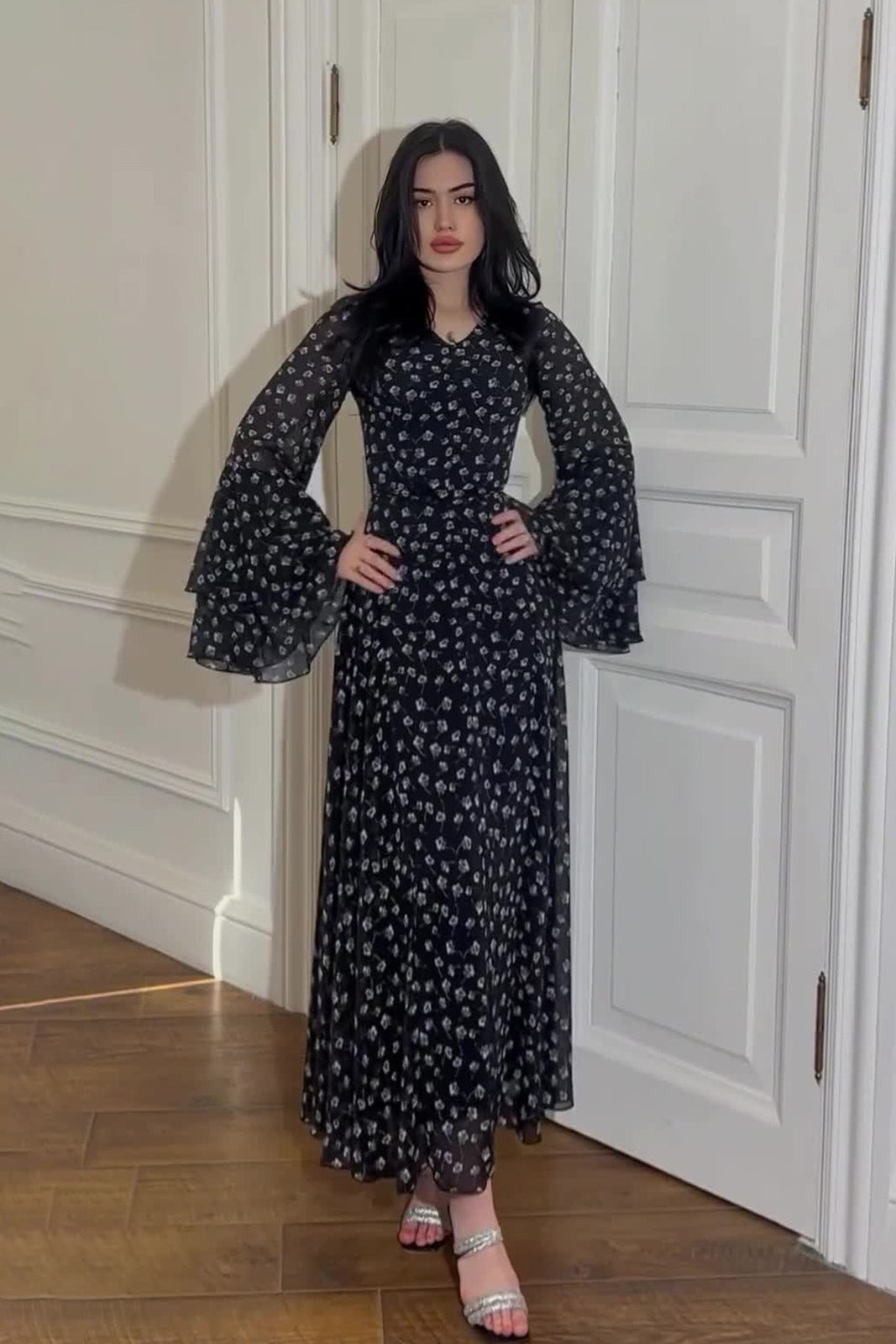Mia Double Flare Sleeve Floral Maxi Dress