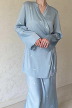 Hana Floral Wrap Satin Two Piece Set