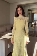 Fiona Lace Flare Sleeve Maxi Dress-Yellow
