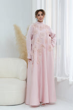 Lily Floral Applique Maxi Dress-Pink
