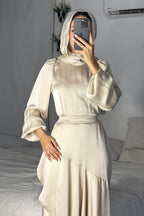 Lustrous Satin Asymmetric Tiered Gown-White