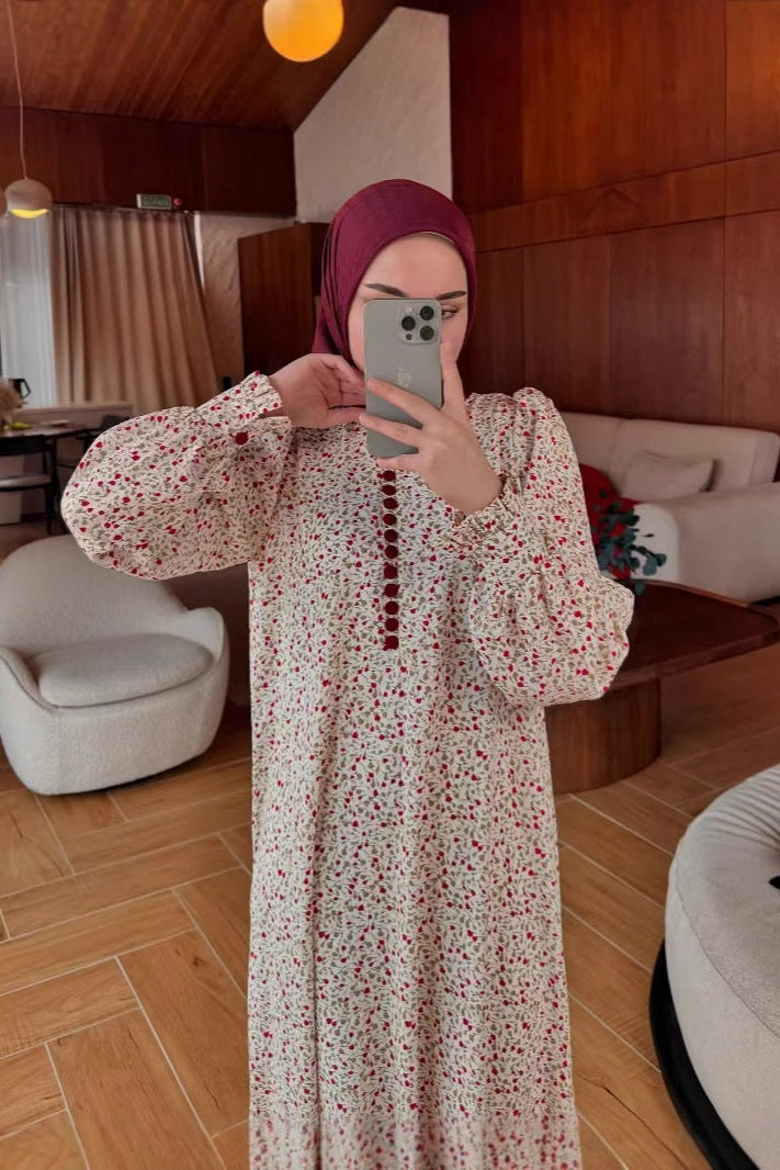 Vintage Floral Print Long Sleeve A-Line Maxi Dress