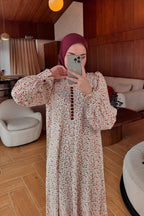 Vintage Floral Print Long Sleeve A-Line Maxi Dress