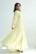 Tiered Ruffle Chiffon Maxi Dress-Yellow