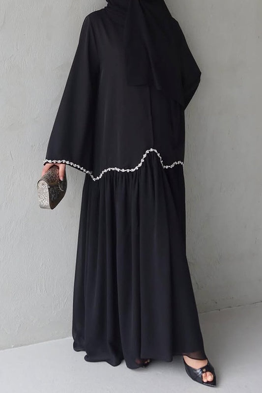 Embroidered Trim Scalloped Edge Maxi Dress