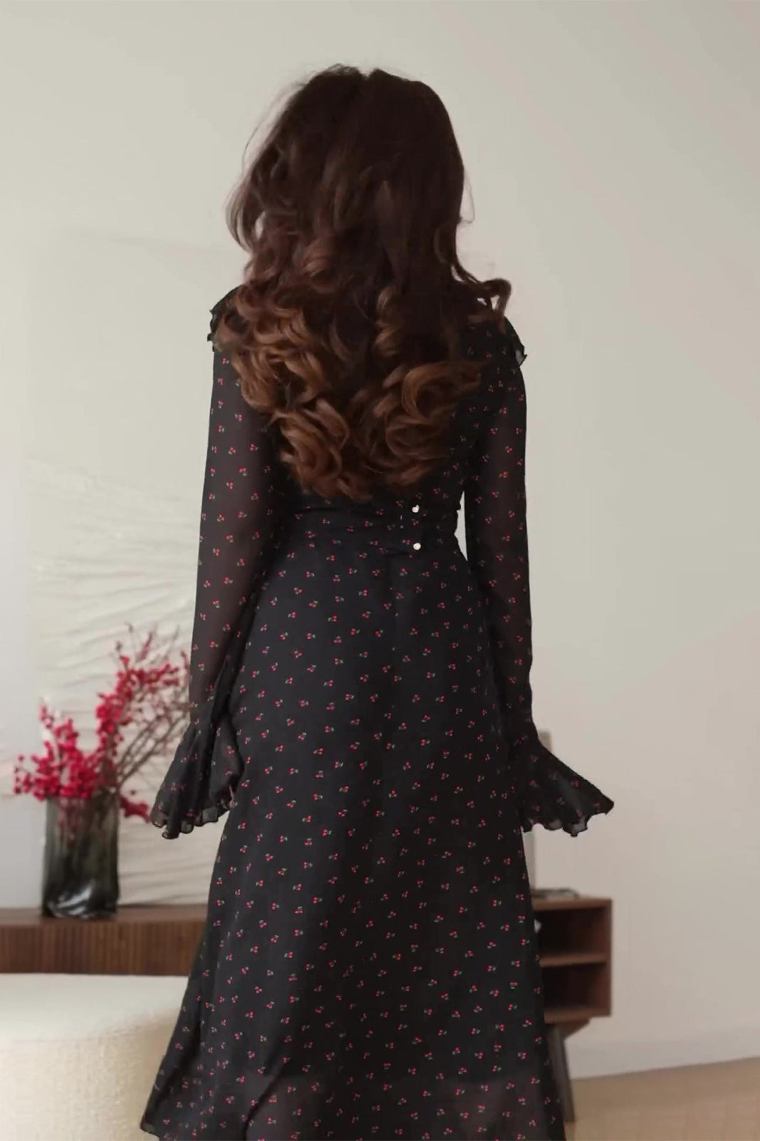 Zara Ruffle V Neck Ditsy Floral Maxi Dress