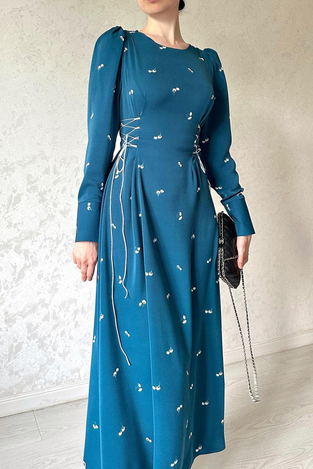Lina Side Lace Up Floral Midi Dress