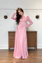 Rhinestone Embellished Slim-Fit Elegant Maxi Dress-Pink