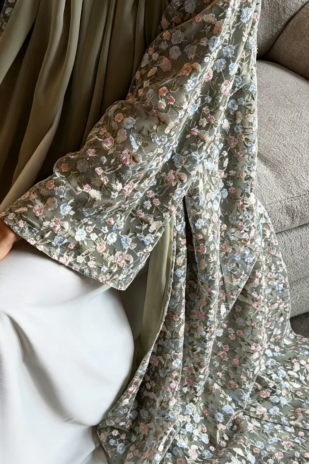 Full Floral Embroidered Double-Layer Abaya with Hijab