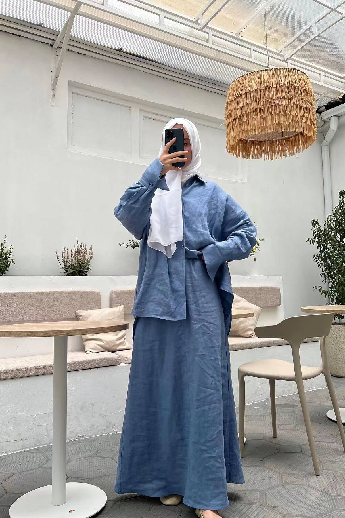 Minimalist Slouchy Utility Set-Blue