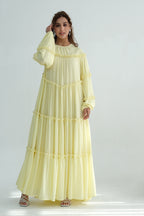 Tiered Ruffle Chiffon Maxi Dress-Yellow