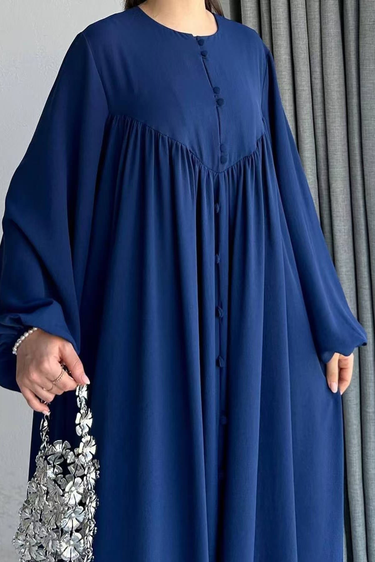 Versatile Full Button-Down Maxi Tunic-Blue