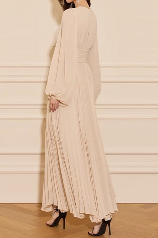 Minimalist Pleated Round-Neck Modest Maxi Dress