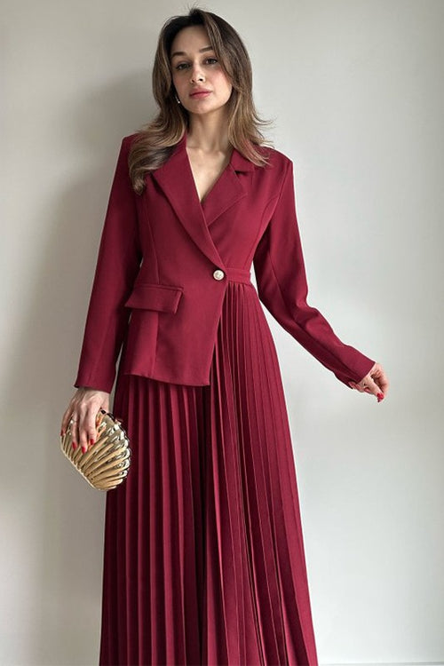 Amara Blazer Pleated Maxi Dress-Red