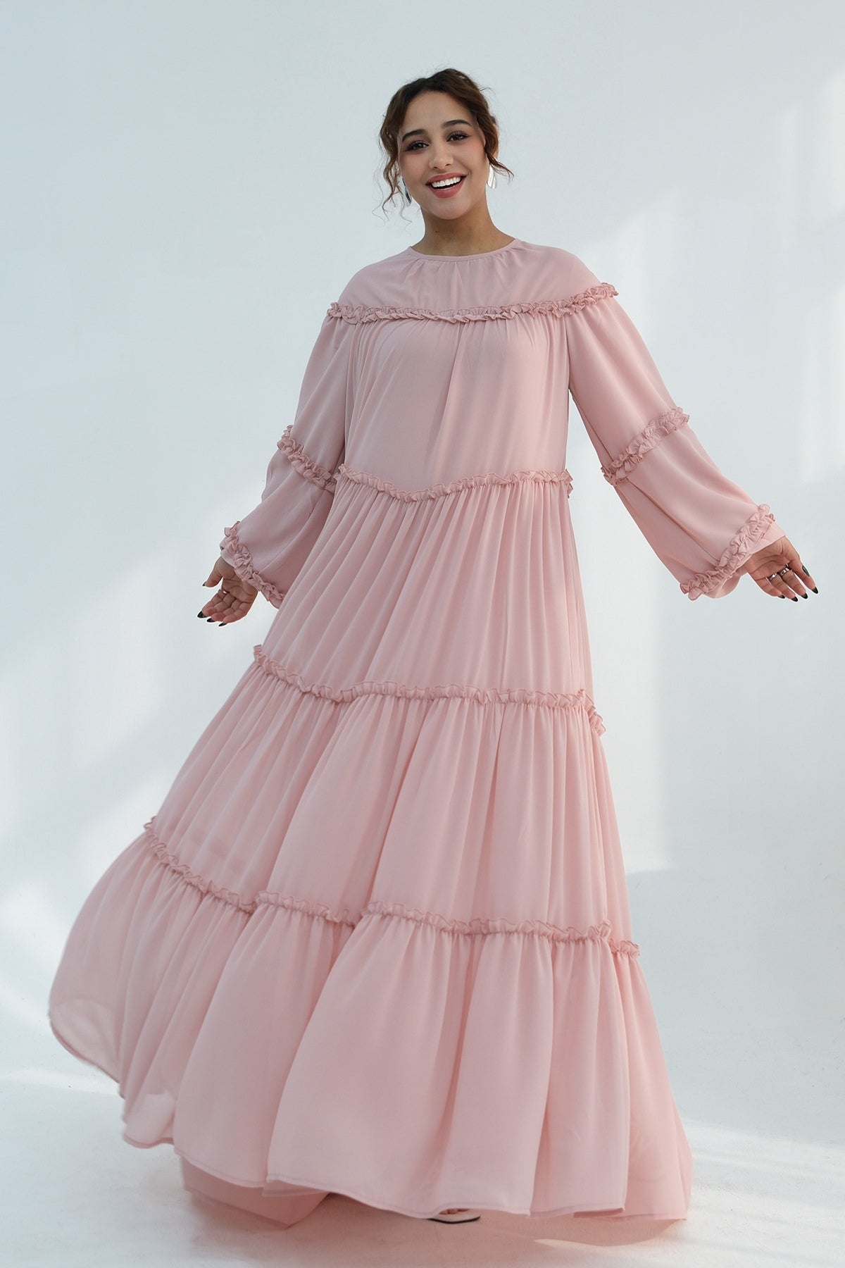 chiffon ruffle layer maxi dress Tiered Dress-Pink Size:UK 5 / US 6 / EU 22 KIWI Boots/Shoes Hydrofera Blue READY® | 59 Bust