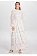Freya Embroidered Tiered Button Front Dress-White