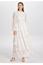 Freya Embroidered Tiered Button Front Dress-White