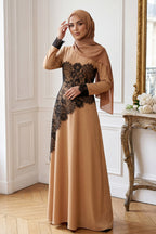 Asymmetric Lace-Trimmed Maxi Dress-Khaki