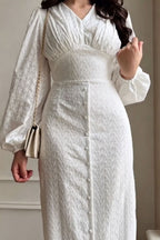 Embroidered Texture Button Detail Maxi Dress