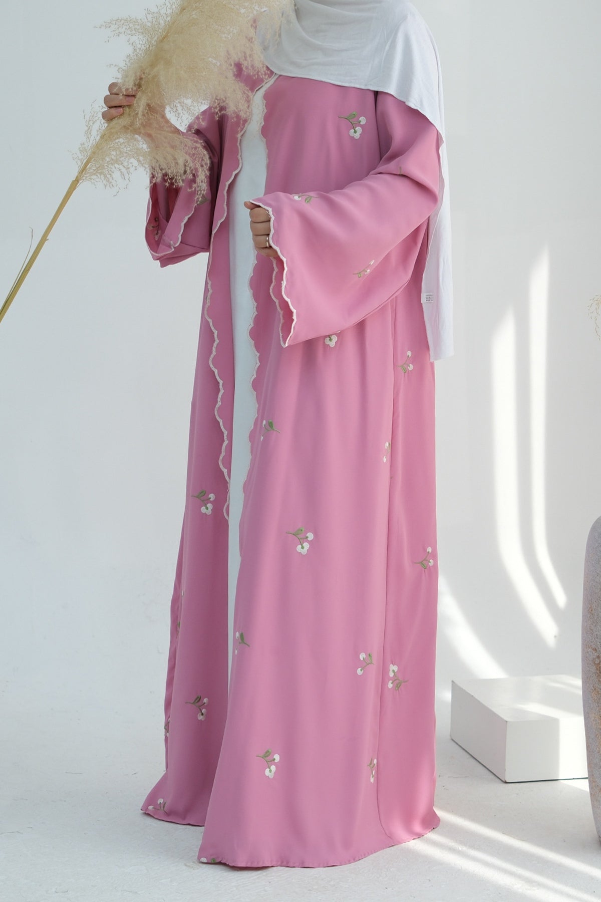 Floral Embroidered Open Abaya Dress