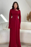 Minimalist Evening Dress with Flared Sleeves-Red